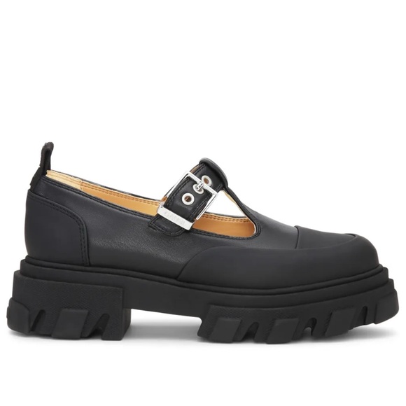 Ganni Black Faux Leather Cleated Mary Jane Shoes - Picture 2 of 10